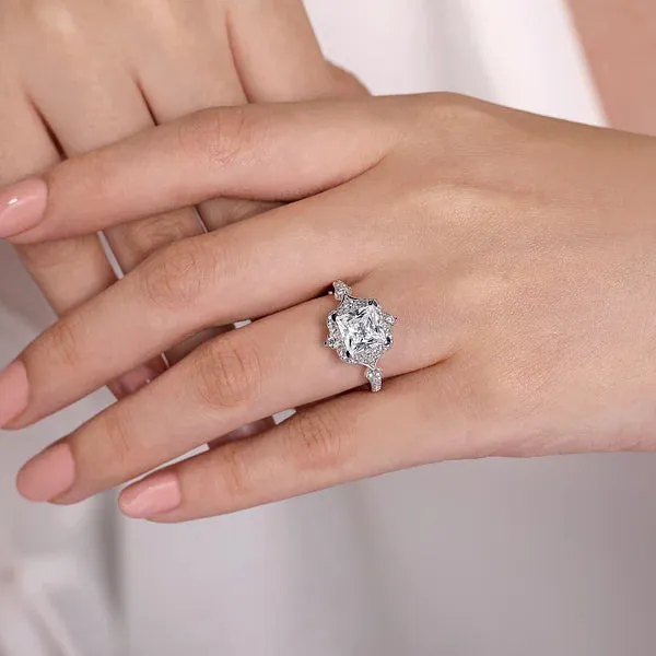 Vintage Inspired Princess Cut Halo Diamond Engagement Ring Mounting
