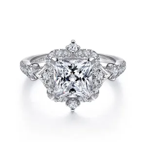Vintage Inspired Princess Cut Halo Diamond Engagement Ring Mounting