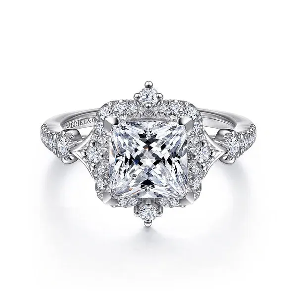 Vintage Inspired Princess Cut Halo Diamond Engagement Ring Mounting