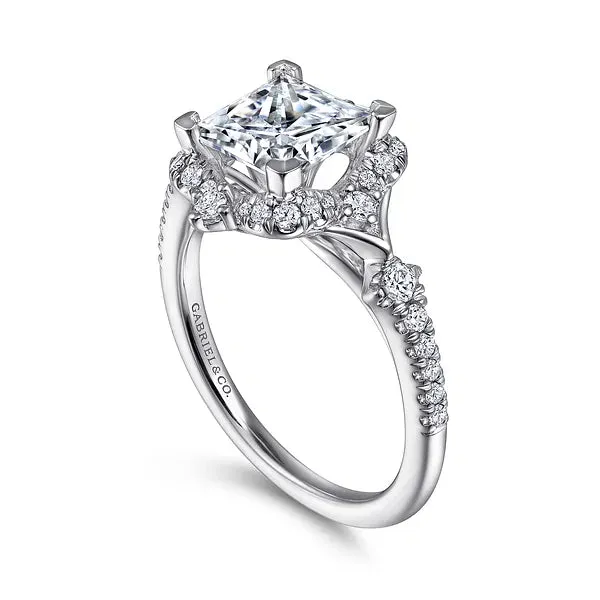 Vintage Inspired Princess Cut Halo Diamond Engagement Ring Mounting