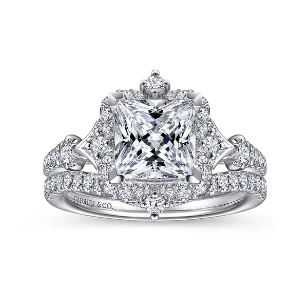 Vintage Inspired Princess Cut Halo Diamond Engagement Ring Mounting