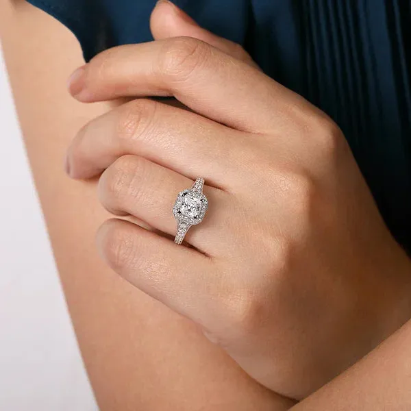 Vintage Inspired Princess Halo Diamond Engagement Ring Mounting