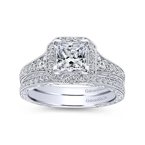 Vintage Inspired Princess Halo Diamond Engagement Ring Mounting