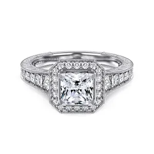 Vintage Inspired Princess Halo Diamond Engagement Ring Mounting