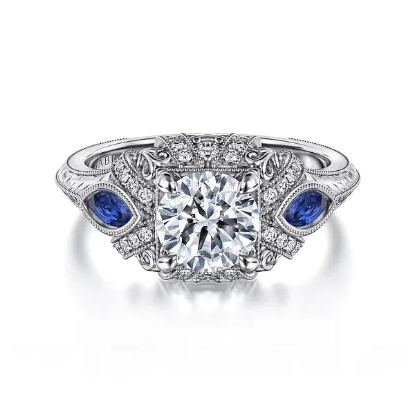 Vintage Inspired Round Sapphire and Diamond Engagement Ring Mounting