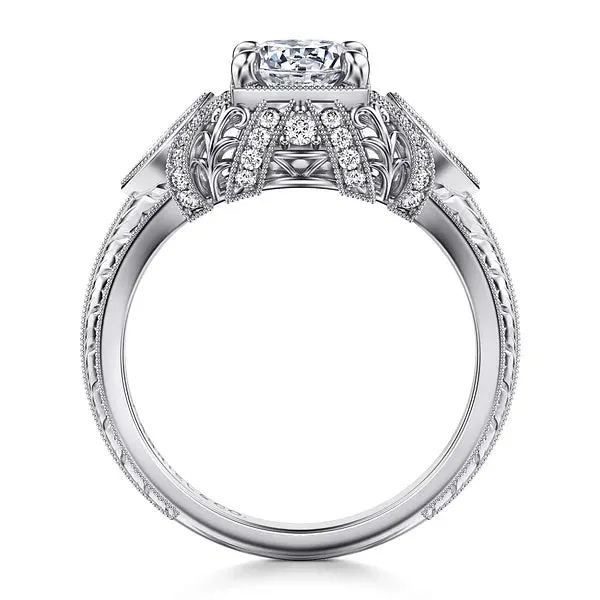 Vintage Inspired Round Sapphire and Diamond Engagement Ring Mounting