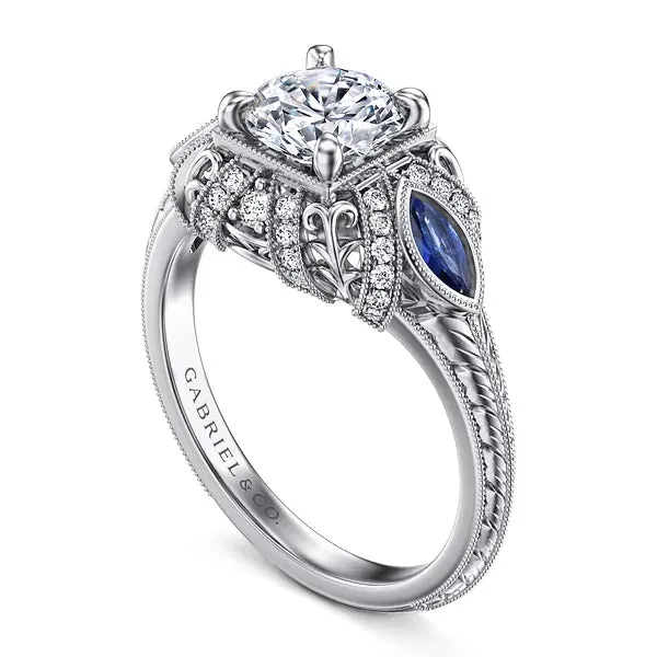 Vintage Inspired Round Sapphire and Diamond Engagement Ring Mounting
