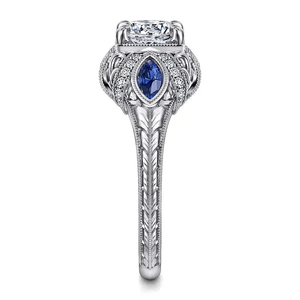 Vintage Inspired Round Sapphire and Diamond Engagement Ring Mounting