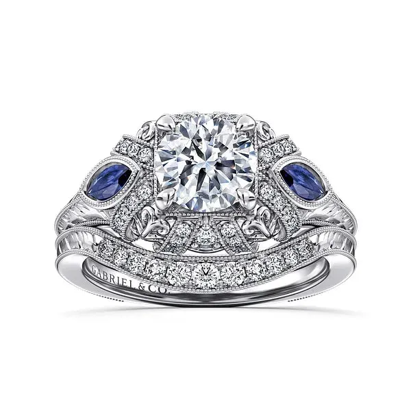 Vintage Inspired Round Sapphire and Diamond Engagement Ring Mounting