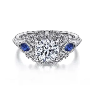Vintage Inspired Round Sapphire and Diamond Engagement Ring Mounting