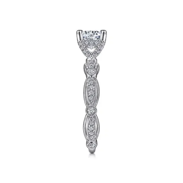 Vintage Inspired Scalloped Round Diamond Engagement Ring Mounting