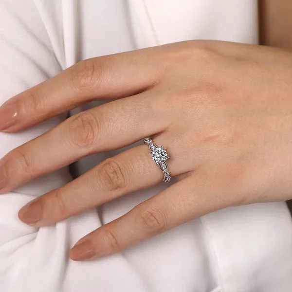 Vintage Inspired Scalloped Round Diamond Engagement Ring Mounting