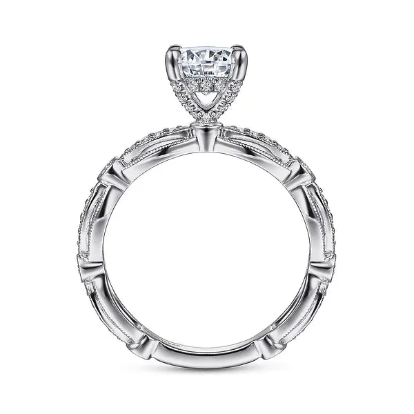 Vintage Inspired Scalloped Round Diamond Engagement Ring Mounting