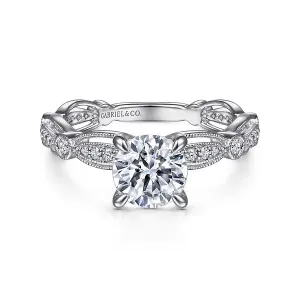 Vintage Inspired Scalloped Round Diamond Engagement Ring Mounting