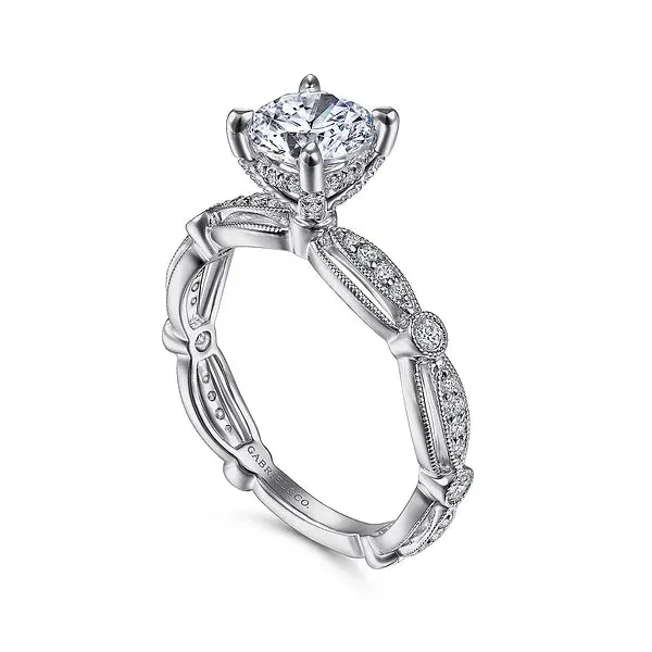 Vintage Inspired Scalloped Round Diamond Engagement Ring Mounting