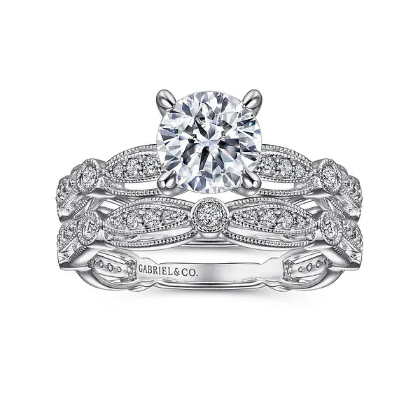 Vintage Inspired Scalloped Round Diamond Engagement Ring Mounting