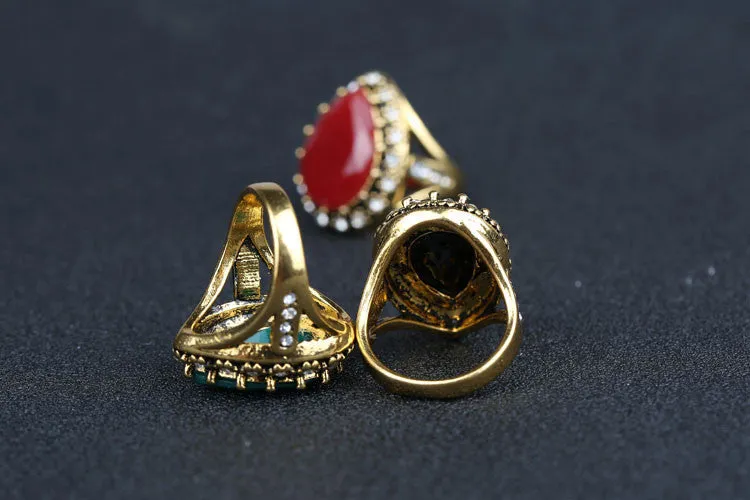 Vintage Jewelry Spartacus Fashion 18K Gold Emerald Stone Rhinestone Engagement Rings For Women