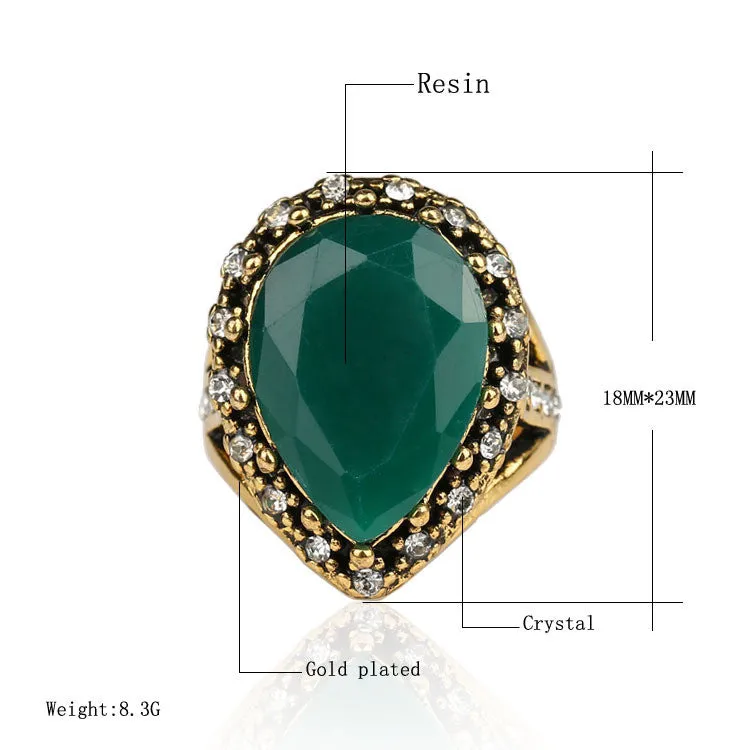Vintage Jewelry Spartacus Fashion 18K Gold Emerald Stone Rhinestone Engagement Rings For Women