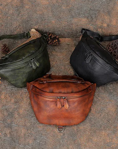 Vintage Leather Waist Bag Fanny Pack Vintage Handmade Hip Packs for Men