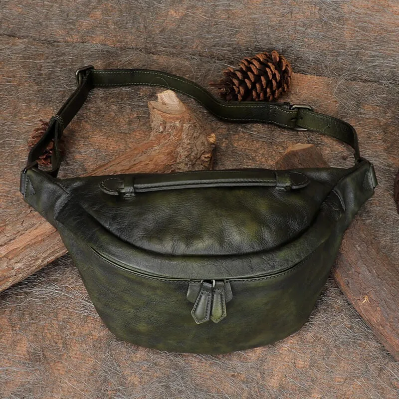 Vintage Leather Waist Bag Fanny Pack Vintage Handmade Hip Packs for Men