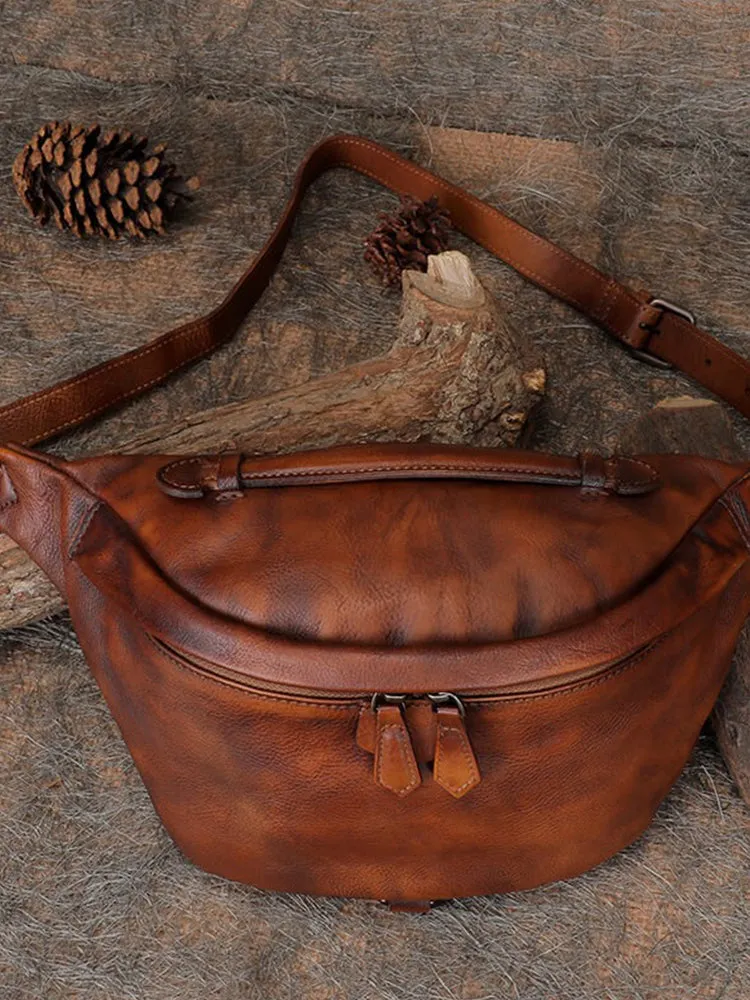 Vintage Leather Waist Bag Fanny Pack Vintage Handmade Hip Packs for Men