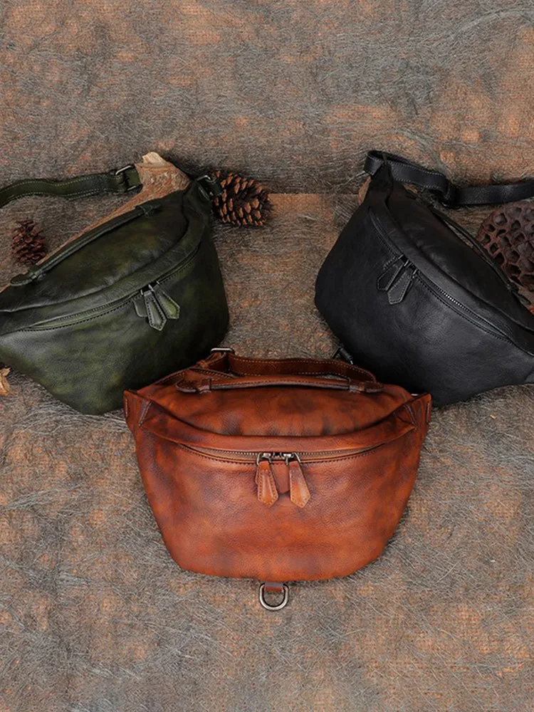Vintage Leather Waist Bag Fanny Pack Vintage Handmade Hip Packs for Men