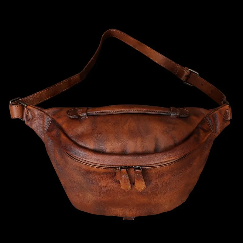 Vintage Leather Waist Bag Fanny Pack Vintage Handmade Hip Packs for Men