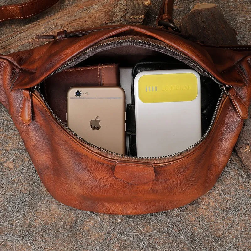 Vintage Leather Waist Bag Fanny Pack Vintage Handmade Hip Packs for Men