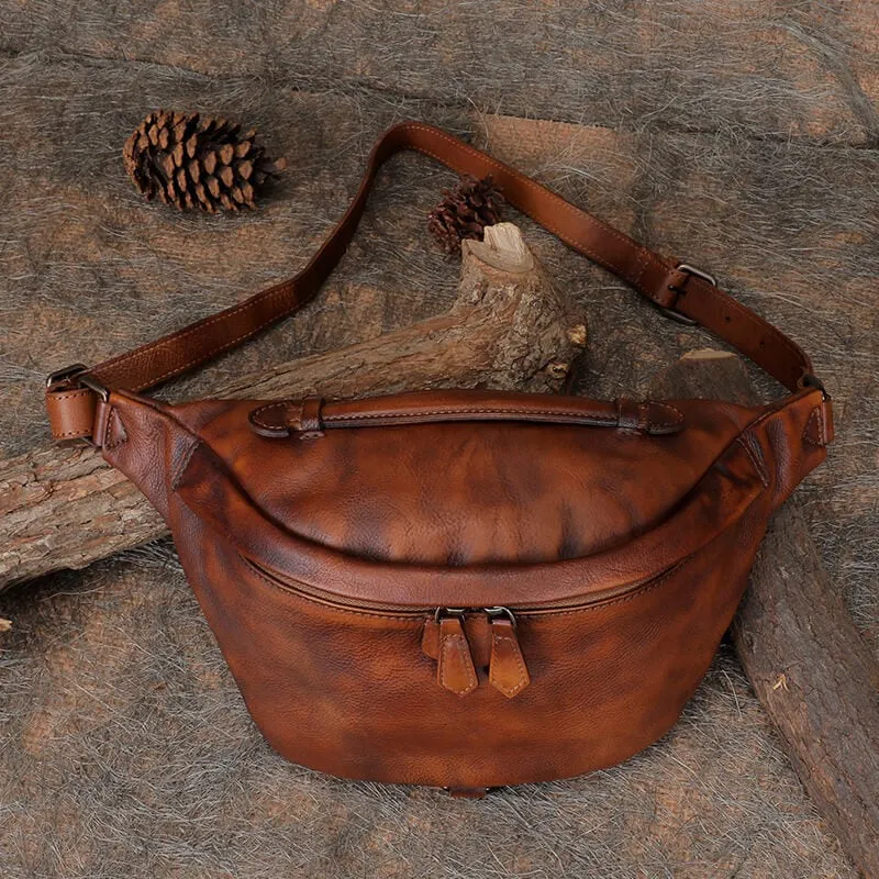 Vintage Leather Waist Bag Fanny Pack Vintage Handmade Hip Packs for Men