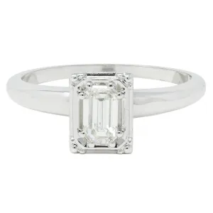 Vintage Mid-Century Emerald Cut Diamond 14 Karat White Gold Engagement Ring