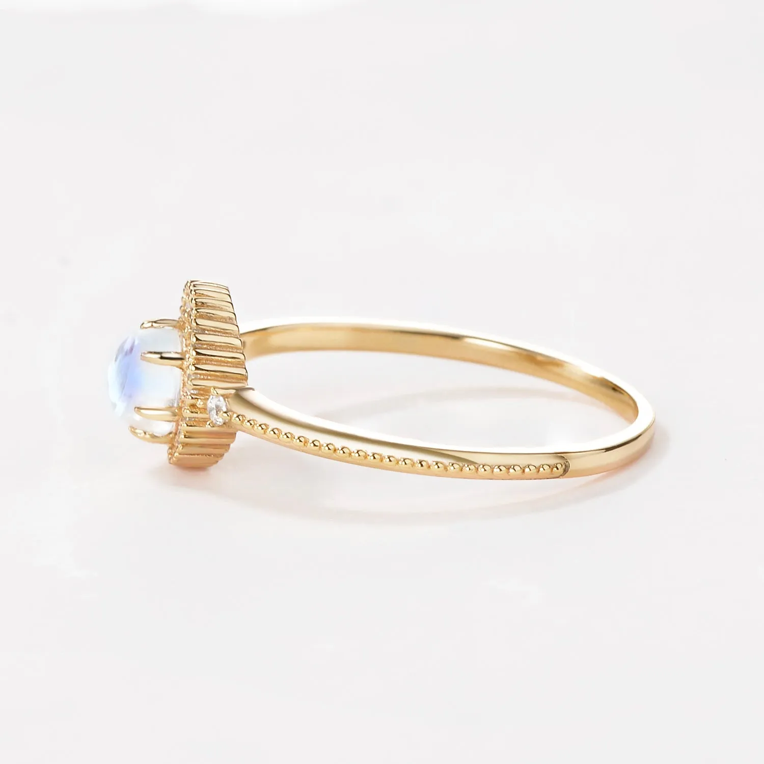 Vintage Moonstone Round Cut Half Moon Six-prong Ring