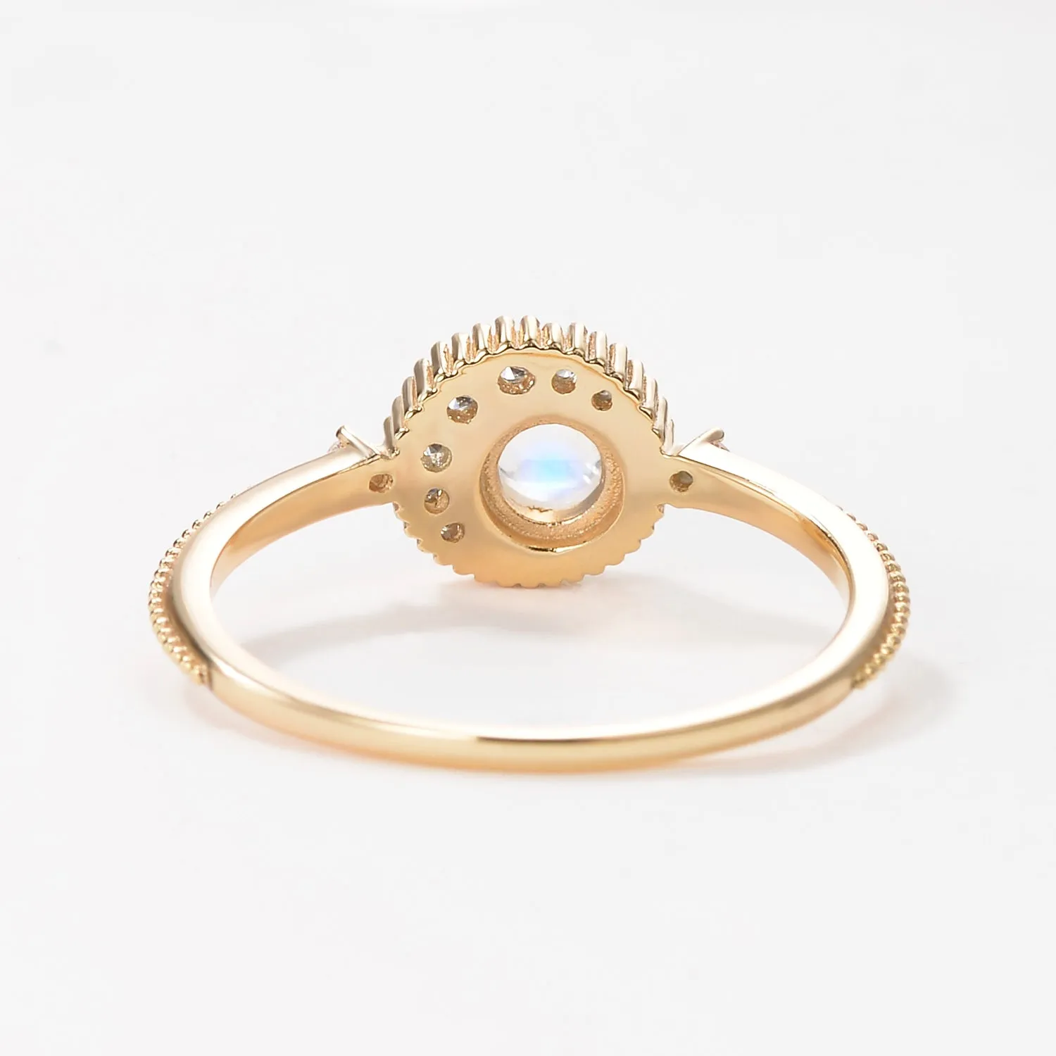 Vintage Moonstone Round Cut Half Moon Six-prong Ring