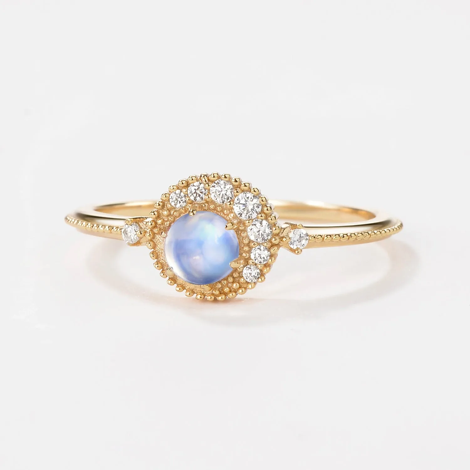 Vintage Moonstone Round Cut Half Moon Six-prong Ring