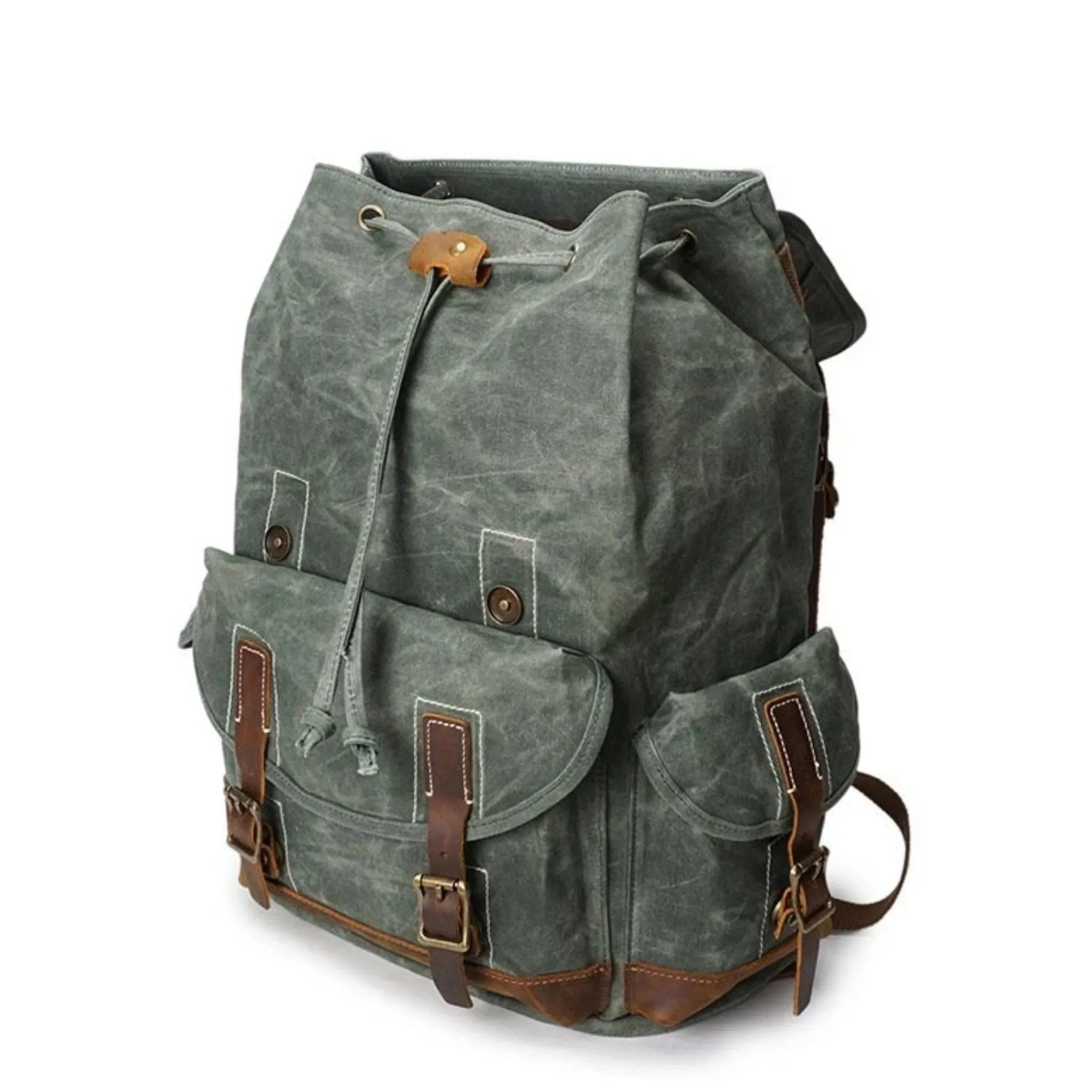 Vintage Oil Waxed Canvas With Leather Waterproof School Backpack