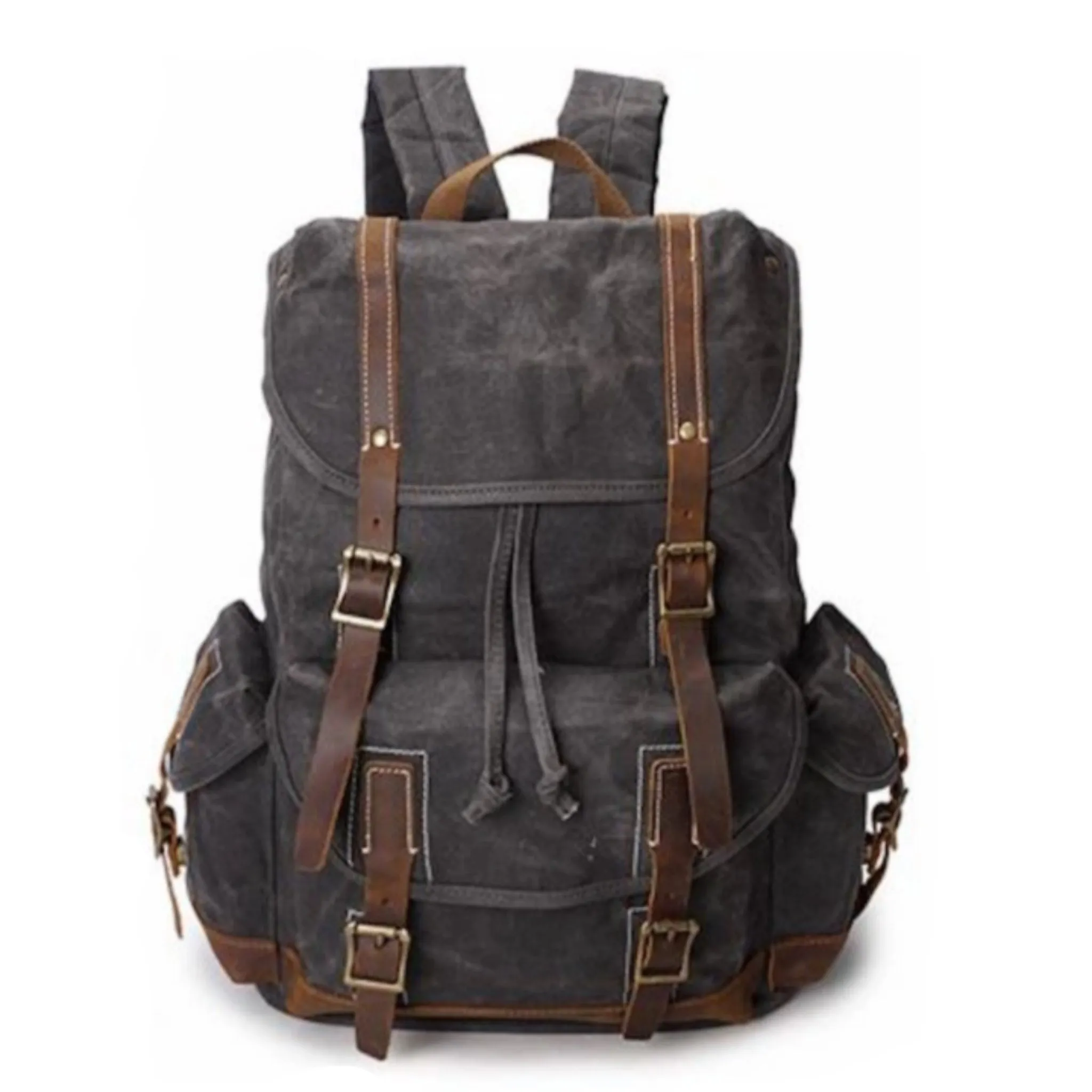 Vintage Oil Waxed Canvas With Leather Waterproof School Backpack