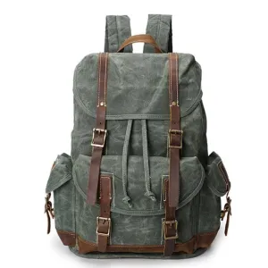 Vintage Oil Waxed Canvas With Leather Waterproof School Backpack