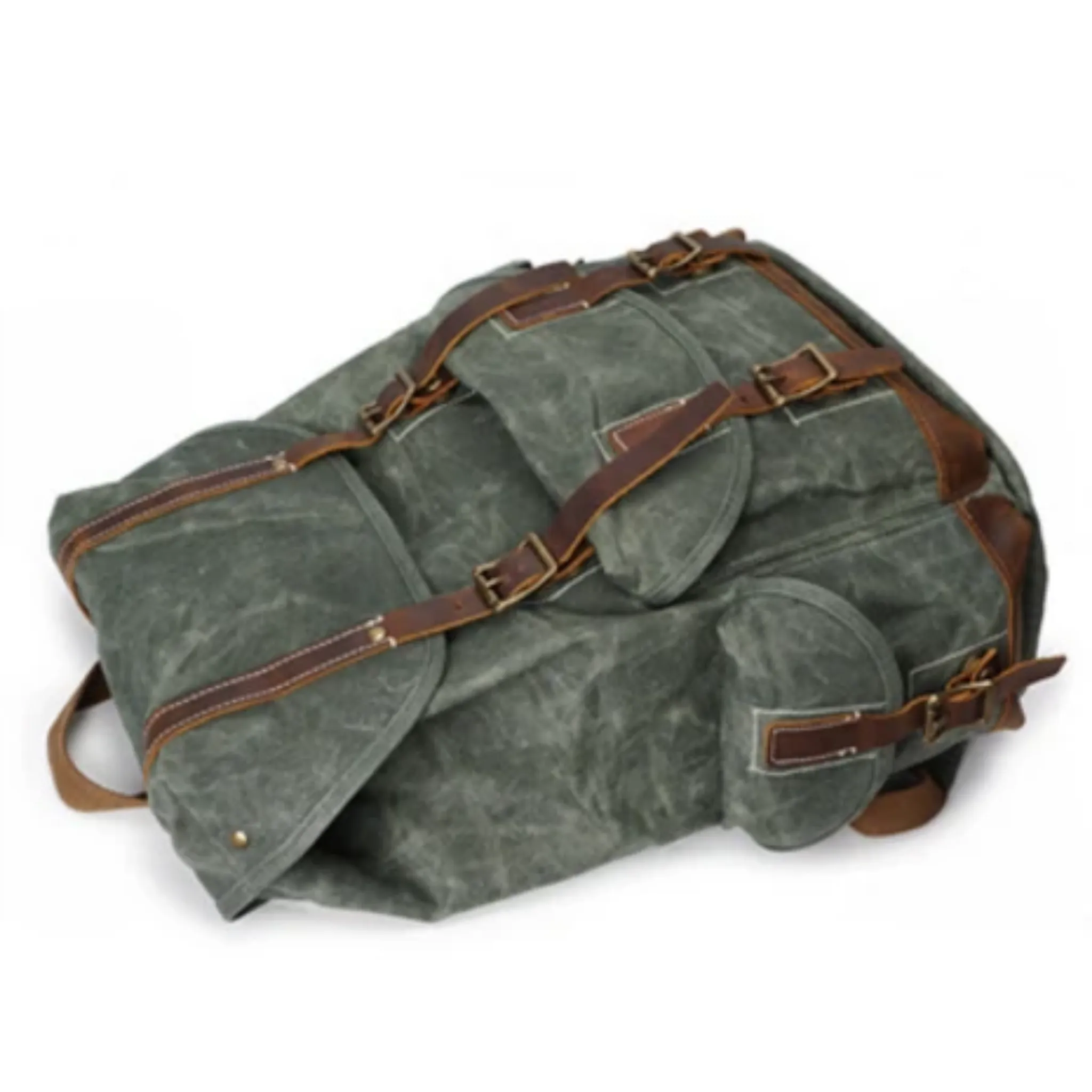 Vintage Oil Waxed Canvas With Leather Waterproof School Backpack