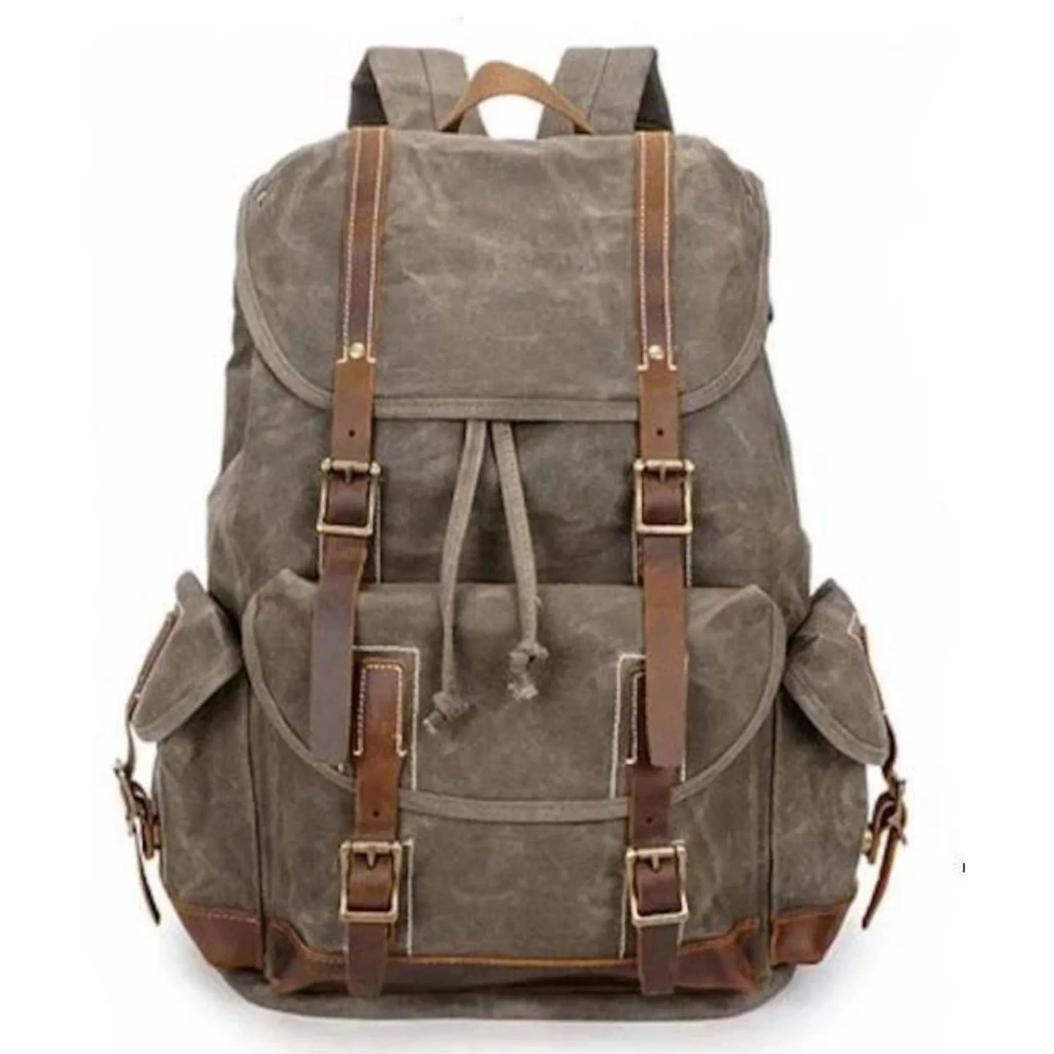 Vintage Oil Waxed Canvas With Leather Waterproof School Backpack
