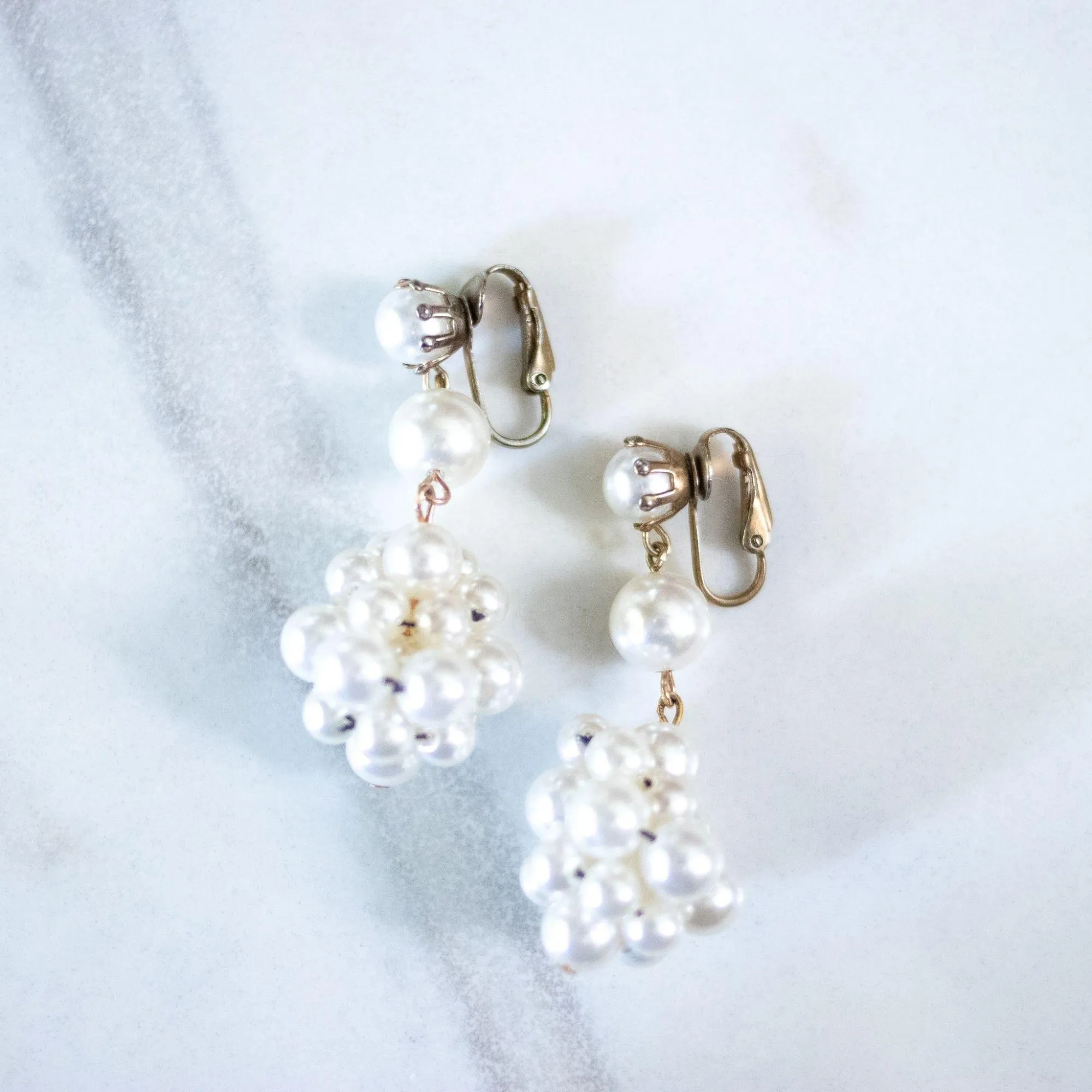 Vintage Pearl Cluster Statement Earrings