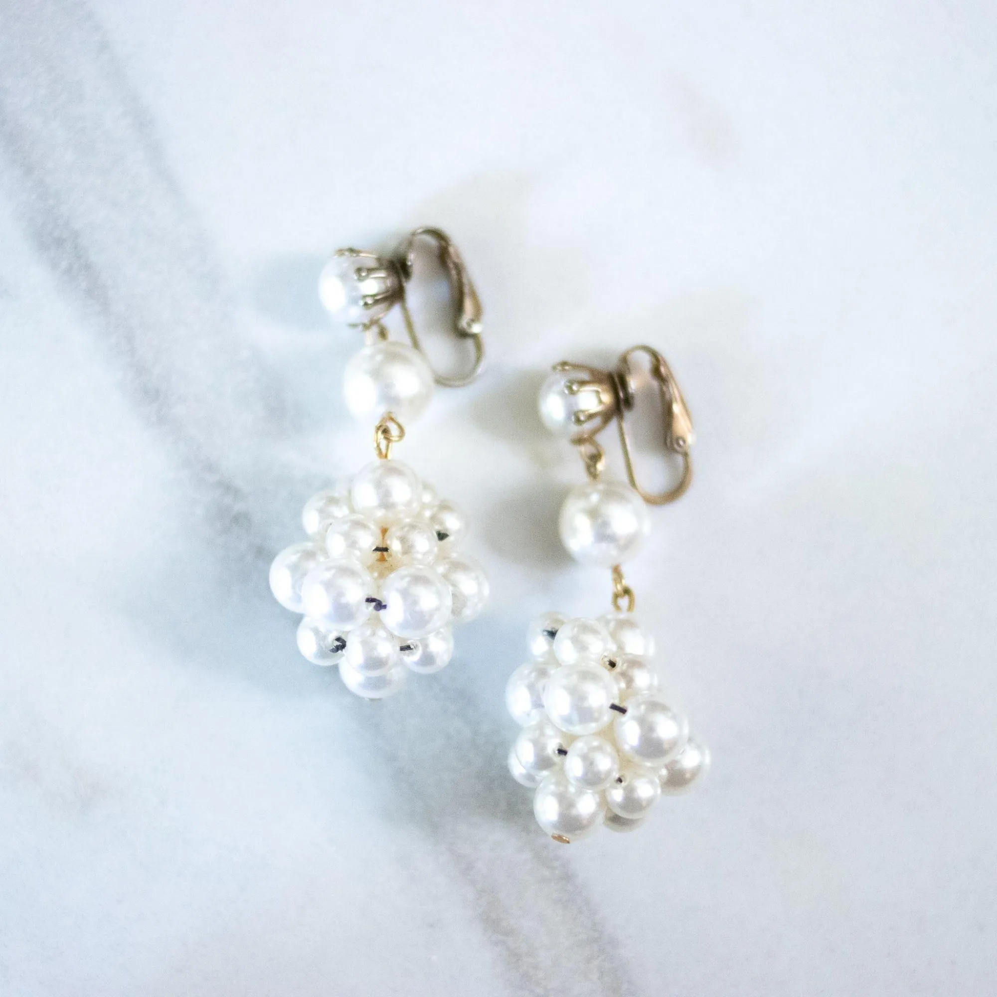Vintage Pearl Cluster Statement Earrings
