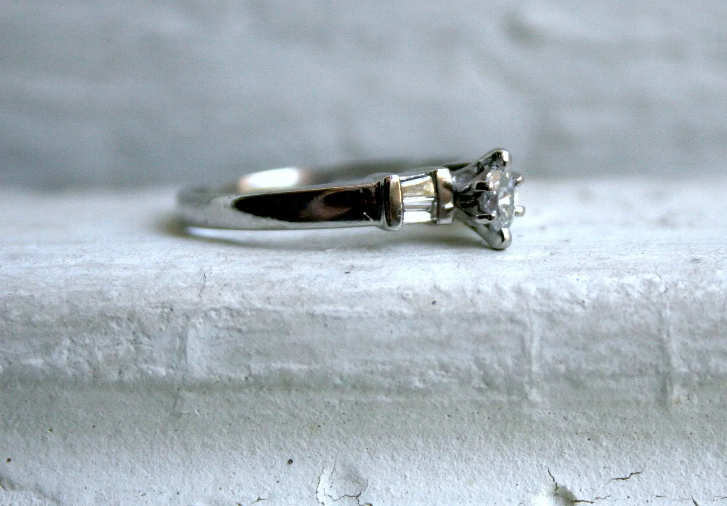 Vintage Platinum Marquise Diamond Engagement Ring - 0.38ct.
