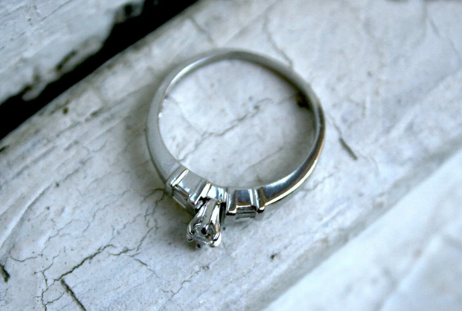 Vintage Platinum Marquise Diamond Engagement Ring - 0.38ct.