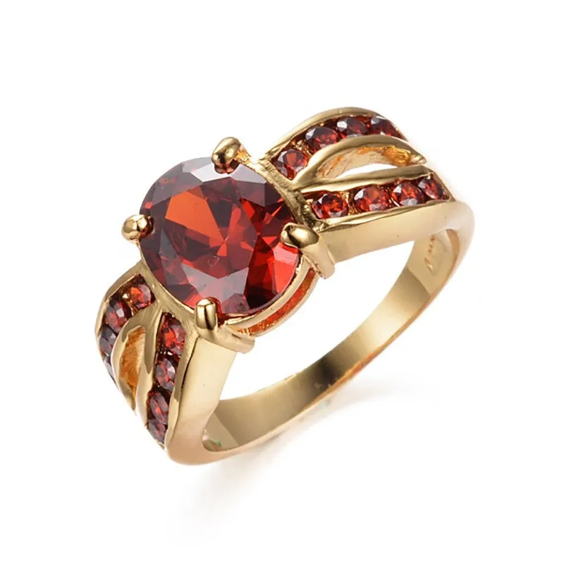 Vintage Red Ruby Gemstone Ring Gold Wedding For Women Jewelry