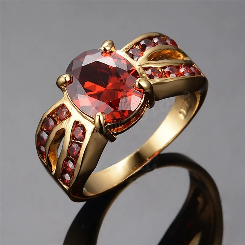 Vintage Red Ruby Gemstone Ring Gold Wedding For Women Jewelry