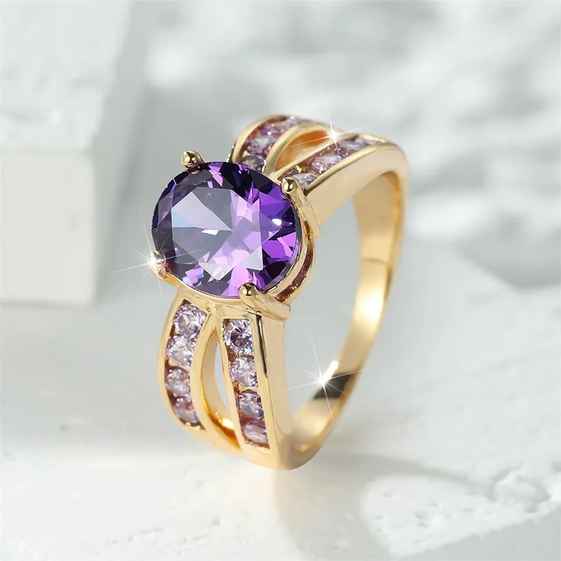 Vintage Red Ruby Gemstone Ring Gold Wedding For Women Jewelry