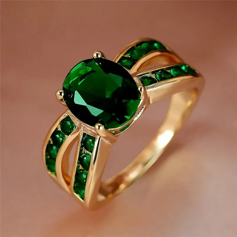 Vintage Red Ruby Gemstone Ring Gold Wedding For Women Jewelry
