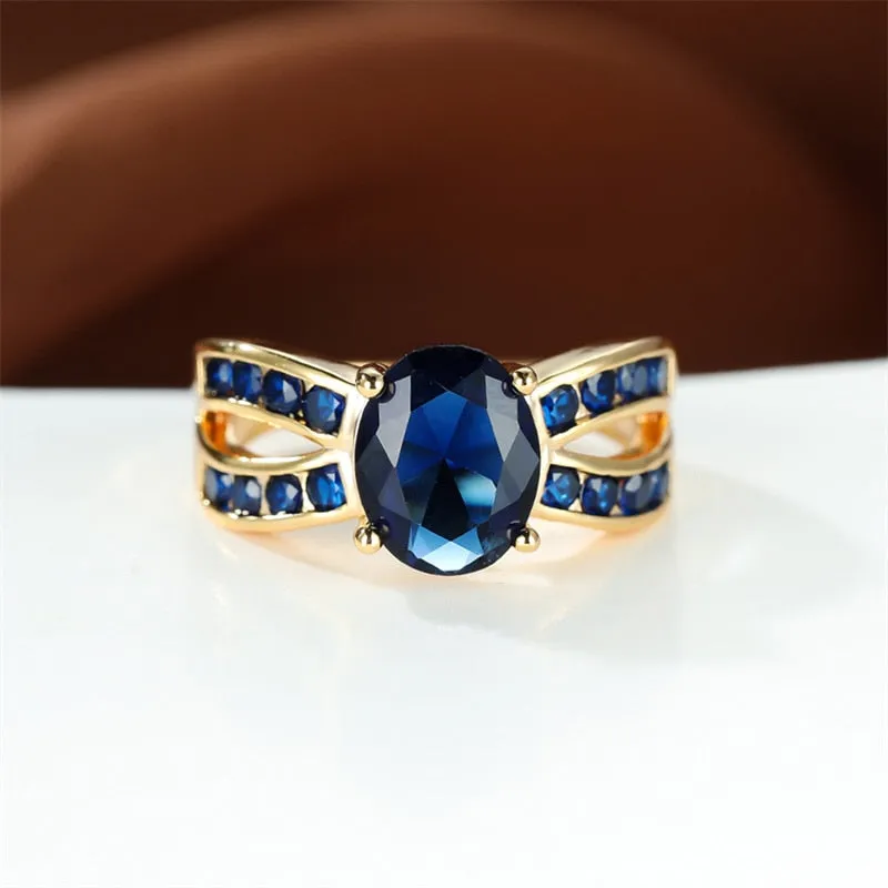 Vintage Red Ruby Gemstone Ring Gold Wedding For Women Jewelry