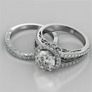 Vintage Round Cut Filigree Setting Wedding Set