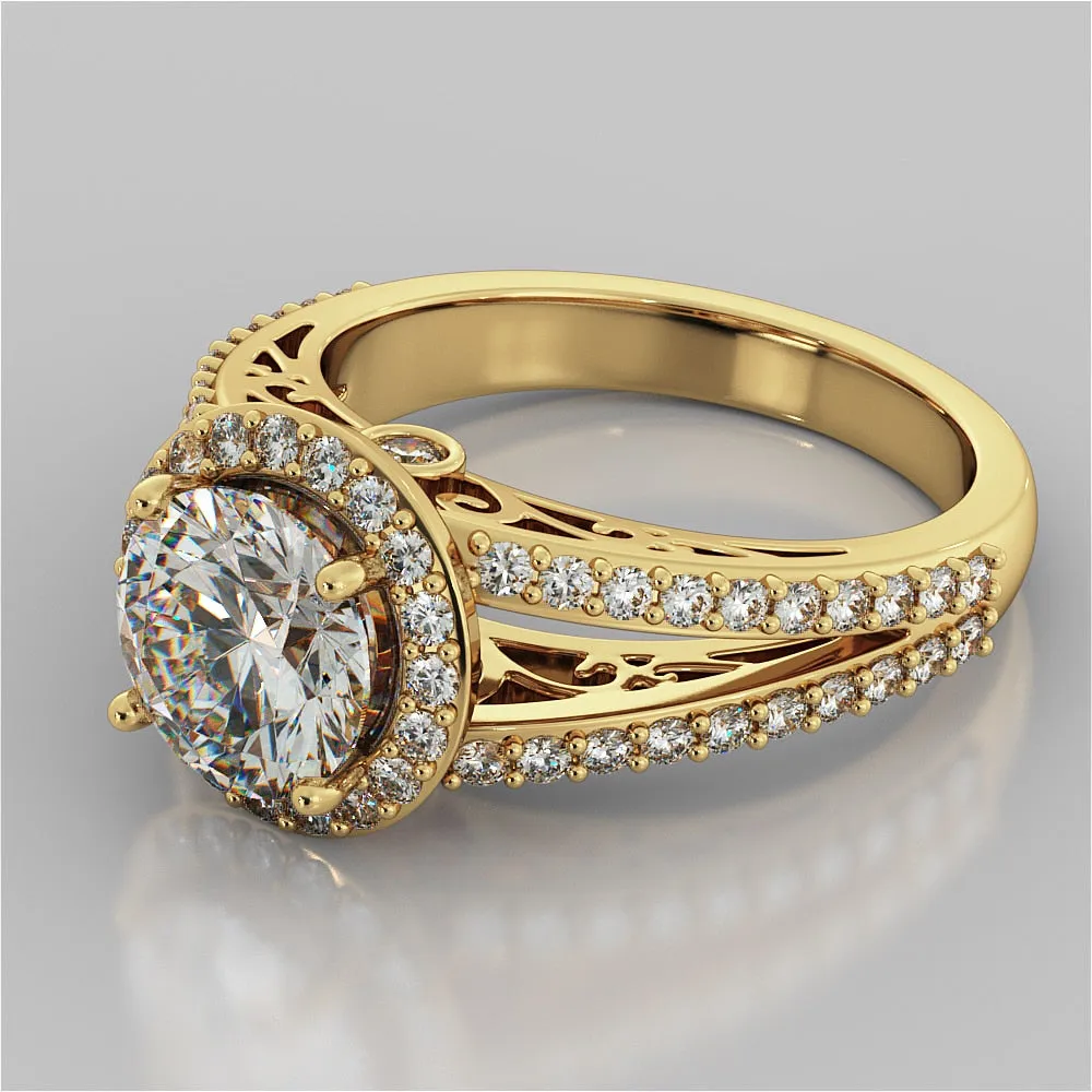 Vintage Round Cut Filigree Setting Wedding Set