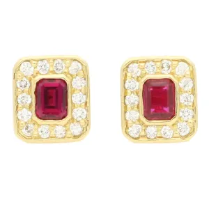 Vintage Ruby and Diamond Cluster Stud Earrings